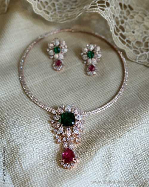 AJ-W18989 Green Diamante Pendant Set