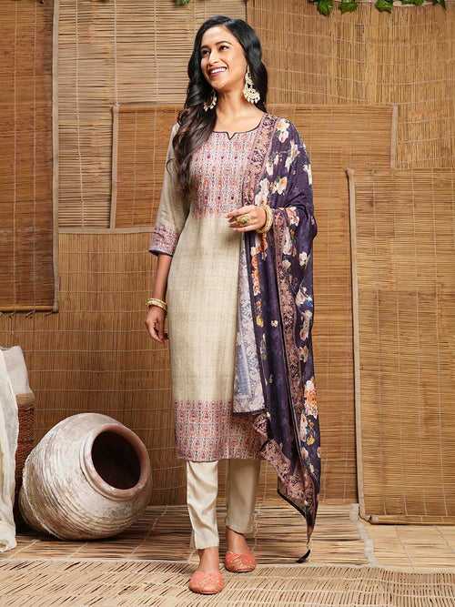 Purple Muslin Suit Set with Dupatta for Women Online India - Zola