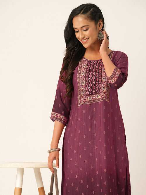 Wine Comfort Fit Muslin Kurta for Women Online in India - Zola