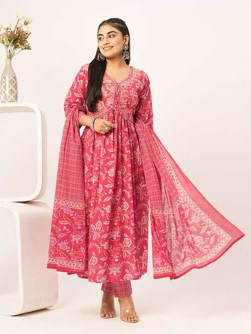 Pink Cotton Suit Set for Women Comfort fit Online - Zola