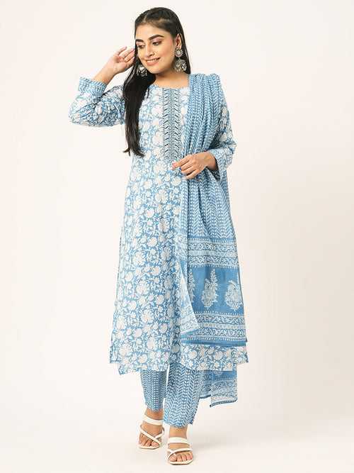 Buy Comfort Fit Blue Cotton Suit Set for Women Online - Zola