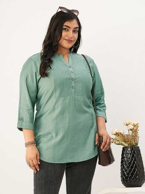 Green Comfort Fit Rayon Tunics for Women Online India Hip Length Straight - Zola