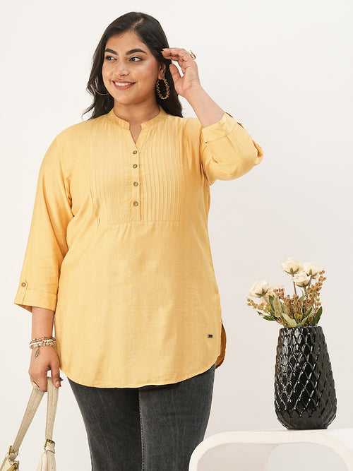 Mustard Comfort Fit Rayon Tunics for Women Online India Hip Length Straight - Zola