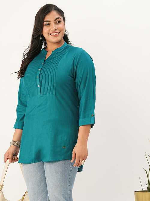 Teal Comfort Fit Rayon Tunics for Women Online in India Hip Length Straight - Zola