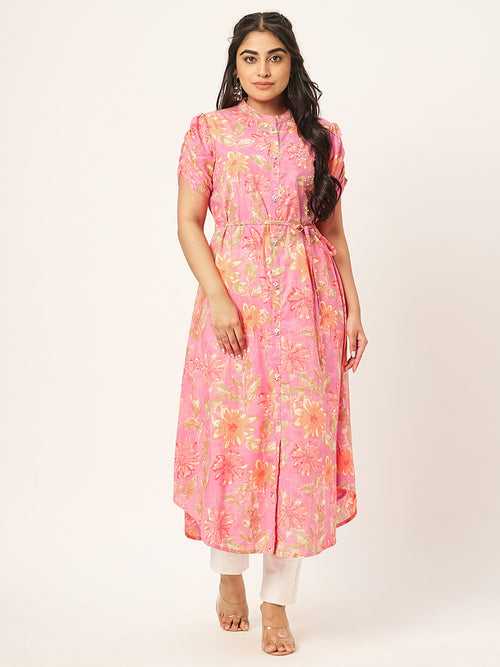 Buy Pink Comfort Fit Cotton Kurta for Women Online - Zola