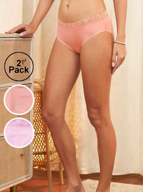 Buy Peach & Pink Lace Hipster Panties Pack of 2 for Women Online - Zola