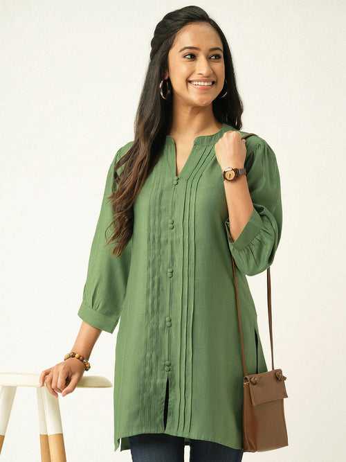 Olive Comfort Fit Rayon Tunics for Women Online India Hip Length Straight - Zola