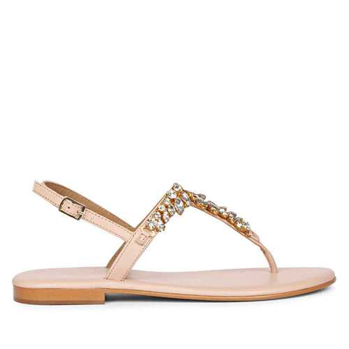 Saint Elsa Silver Stone Adorned Pink Leather Sandals