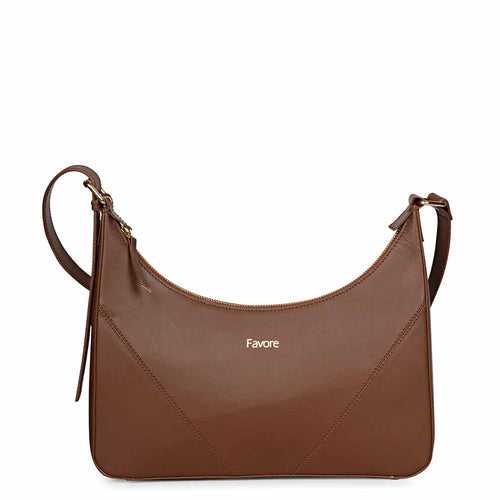 Favore Women Brown Leather Halfmoon Shoulder Bags