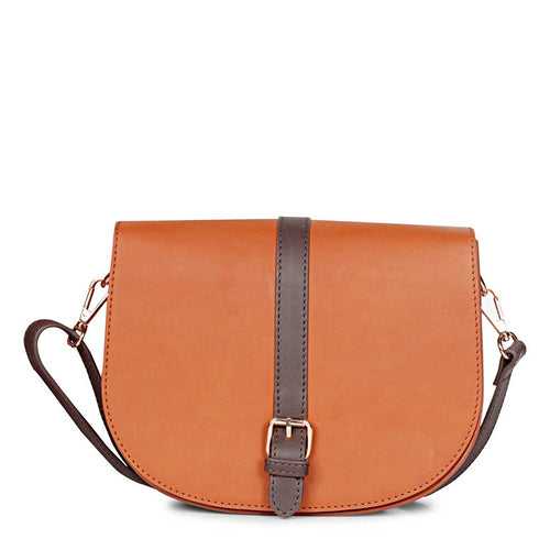 Favore Women Brown Leather Saddle Bags