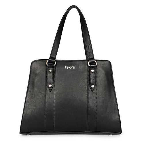 Favore Black Leather Women Satchel Bags