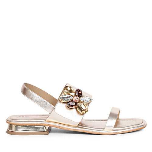 Saint Carona Multi Stone Butterfly Trim Gold Leather Sandals