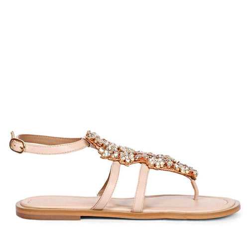 Saint Jenna Silver Stone Adorned Pink Leather Flat Sandals