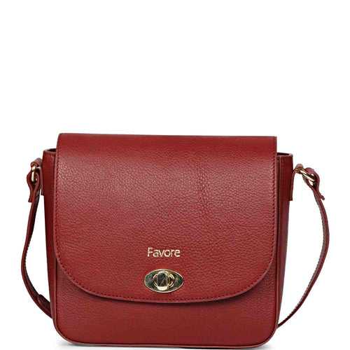 Favore Red Womens  Leather Structured Sling Bag