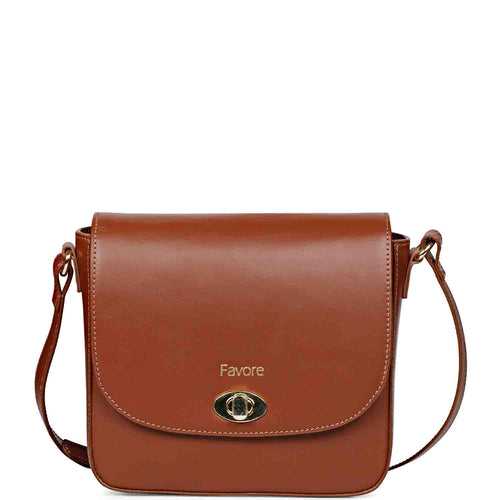 Favore Tan Womens  Leather Structured Sling Bag