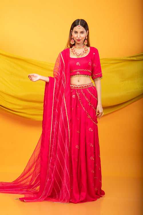 Gulkari Lehenga Set-Fuchsia Pink