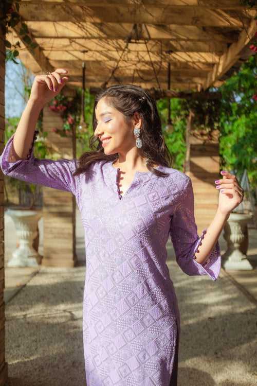 Malak Straight Chikankari Kurta & Pants - Veryperi Violet