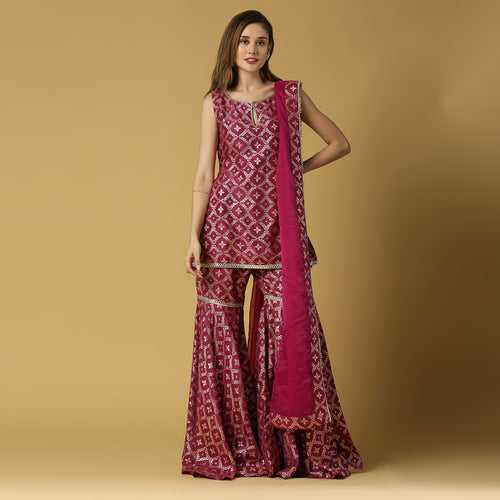 Vani-Kurta, Sharara & Dupatta-Plum Purple