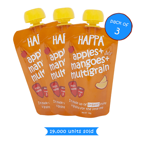 Happa 100% natural & pure Apple+mango+ multigrain Fruit Puree (Pack of 3)