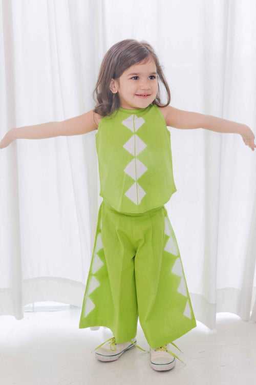 Twisty Triangle Girl Coord Set - Green