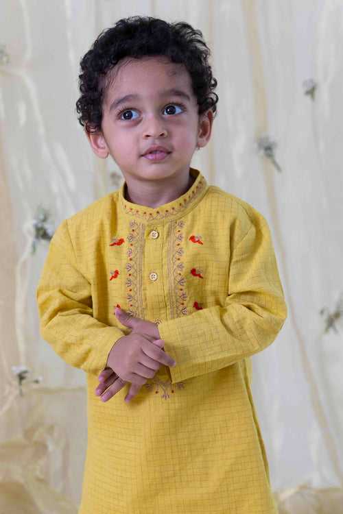 Chidiya Udd Zari Kurta Set - Yellow