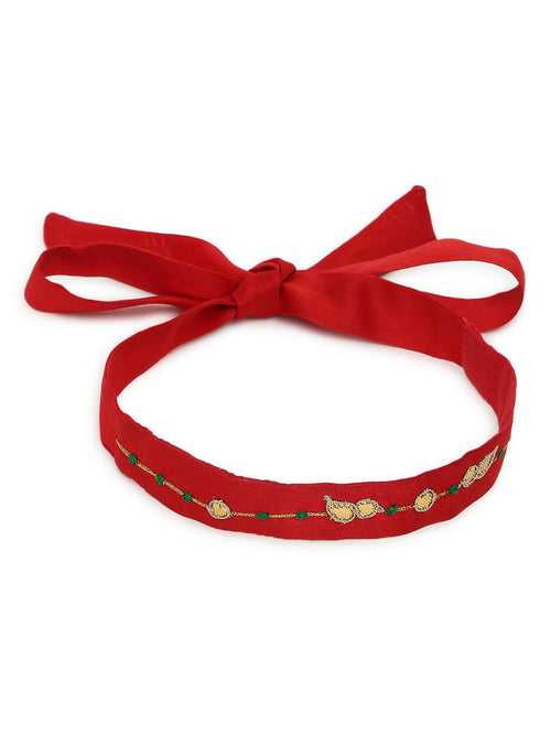 Baby Girl Bird Embroidery Headband - Red