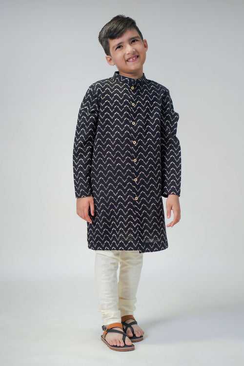 Boy Zigzag Churidar Set - Black