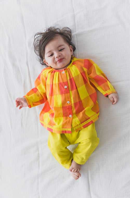 Chirpy Checks Jhabla Set-Yellow