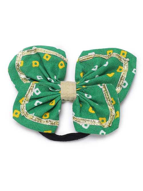 Printed Bandhani Butterfly Rubberband-Green