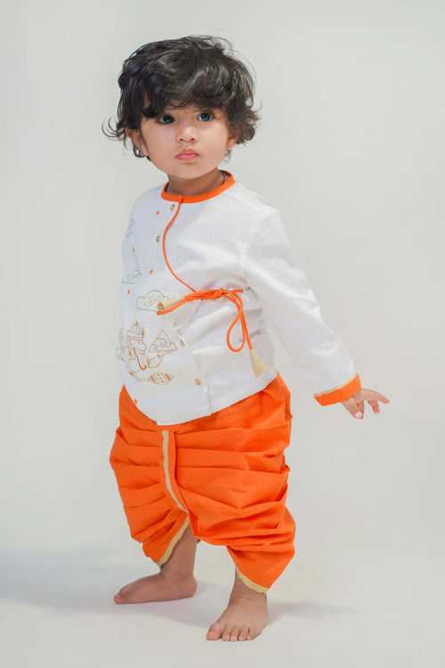 Baby Boy Hanuman Dhoti Kurta Set-White