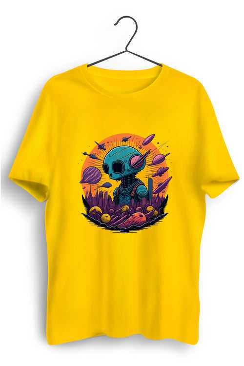 Alien Graphic Printed Yellow Tshirt