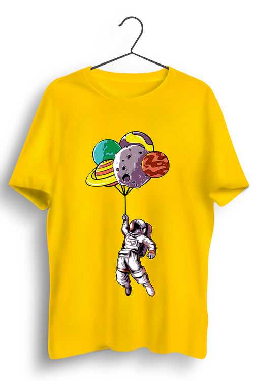Astronaut And Planets Graphic Printed Yellow Tshirt