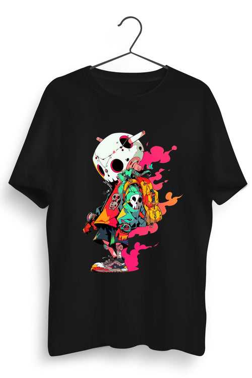 Pink Skull Graphic Printed Black Tshirt
