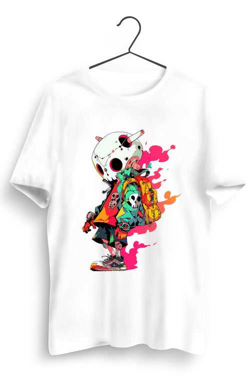 Pink Skull Graphic Printed White Tshirt