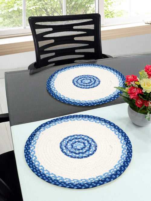 Blue Cotton Printed Table Mat - Pack of 2 pc, 38x38 Cms (Gifts)