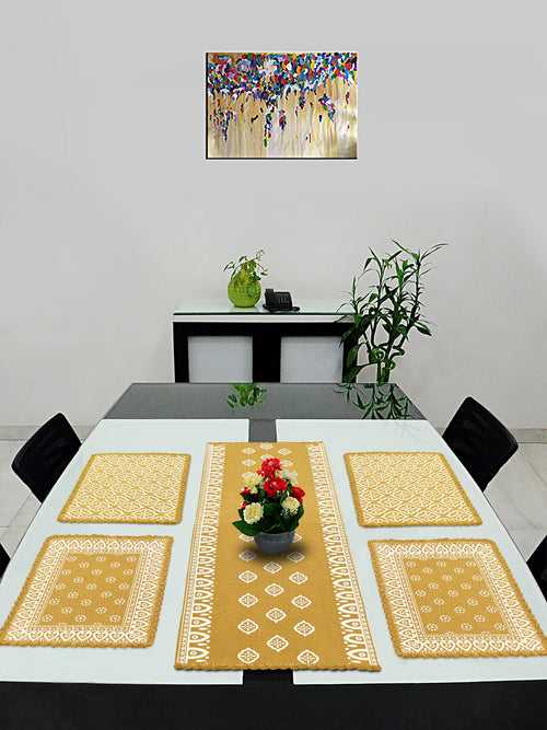 Cotton Dining Table Kitchen Placemats, 4 Mat -33x45cm, 1 Runner 43x120 cm (Set of 5)