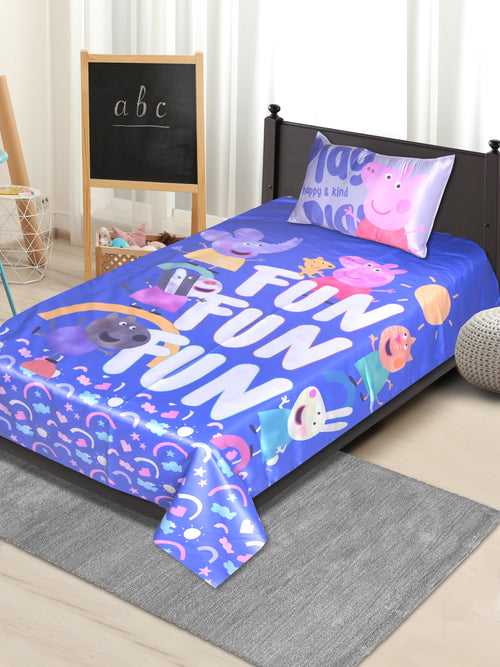 Peppa Pig Micro Polyester Single Size Bed sheet (60*90) with 1 Pillow Cover (17''x 27'')