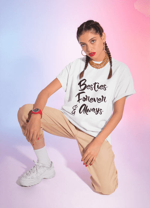 Besties Forever And Always Oversized White Printed Tshirt Unisex