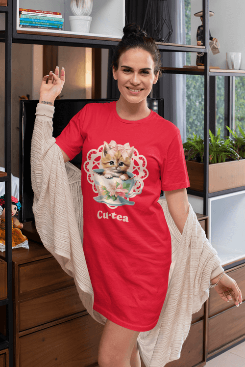 Cu-tea Printed Red T-shirt Dress