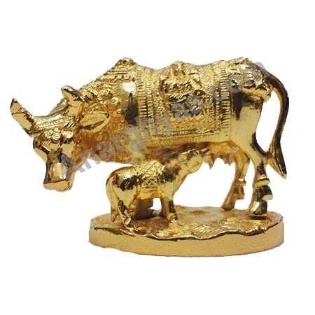Cow and Calf Brass Statue - Gold Coated