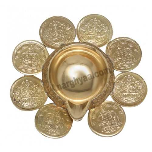 Brass Kuber Lamp with Lakshmi Coins