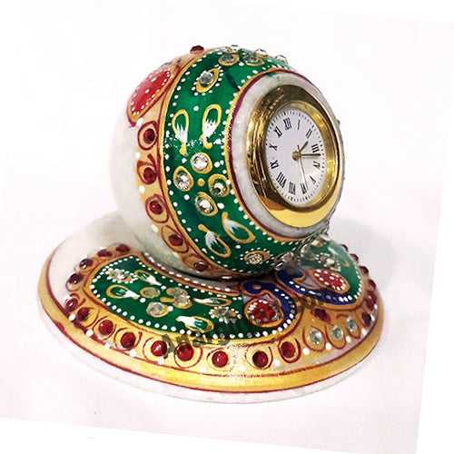 Marble Clock Stand with Meenakari