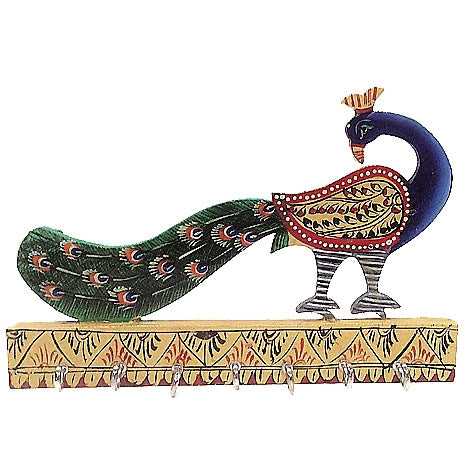 Wooden Peacock Key Holder