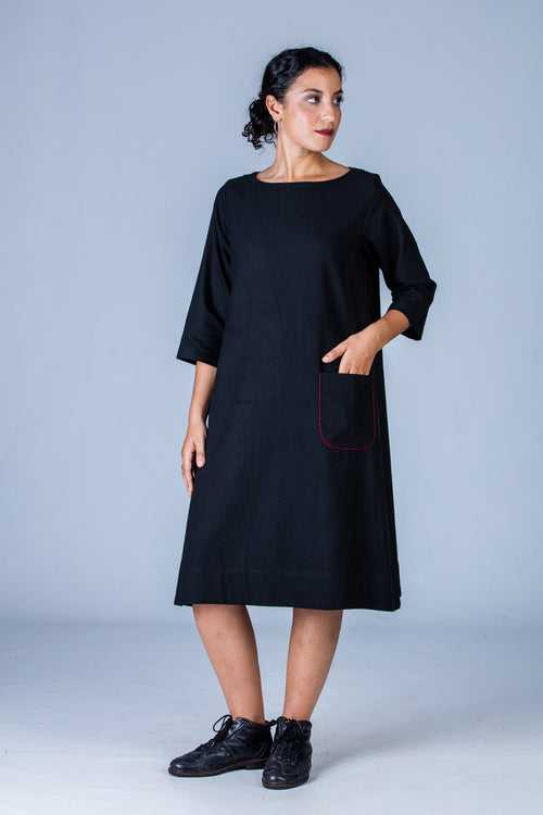 Black Khadi Dress - PARINA