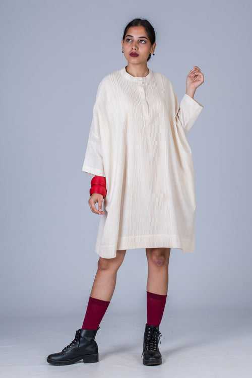 Off White Desi Cotton Dress - MUKTA