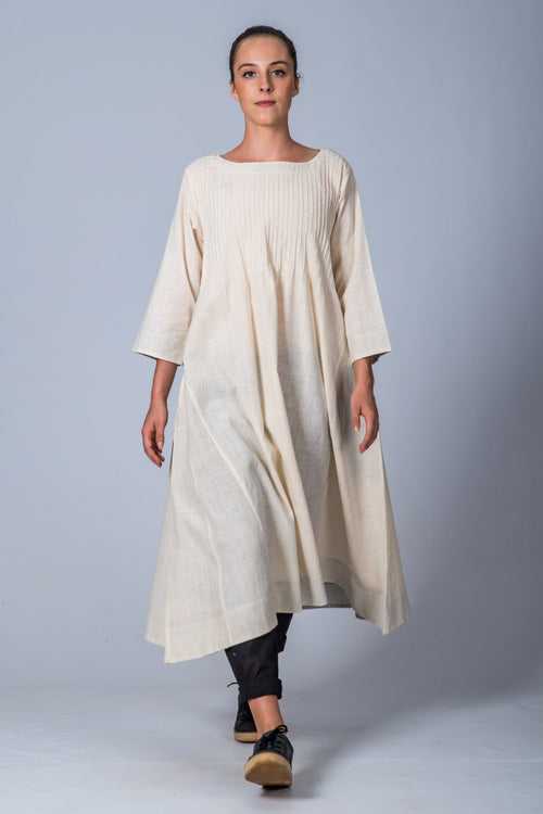 Off-white Handspun Handwoven Dress - UDUPU