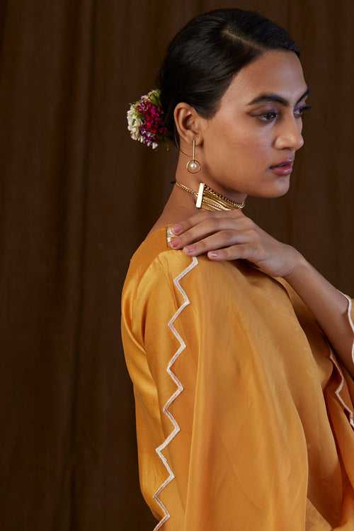 Mustard Triangular Embroidered Silk Organza Dupatta