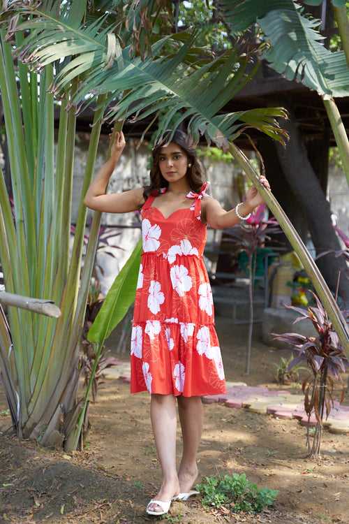 Red Hibiscus Floral Dress