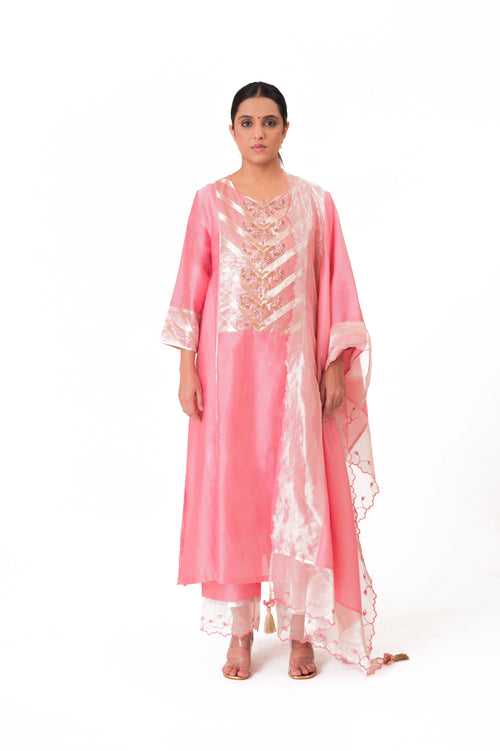 LILA - Lotus Pink - Banarasi Yoke Kurta Set