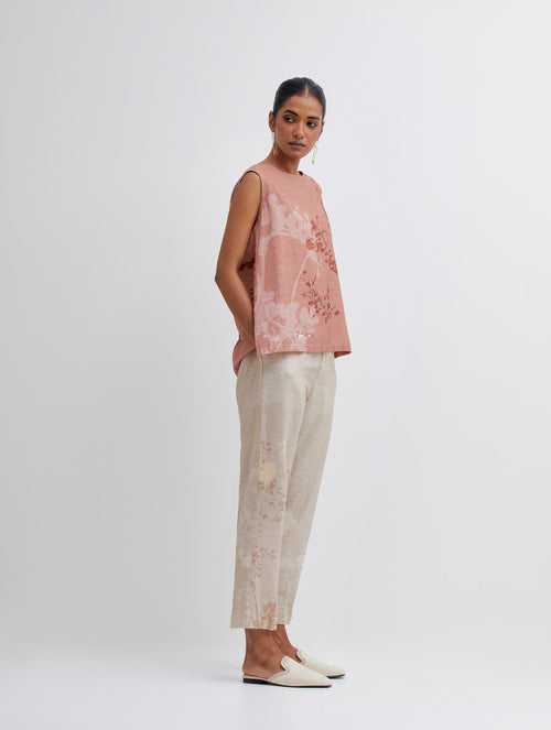 Foliage Terracotta Brown Top and Beige Pant Set